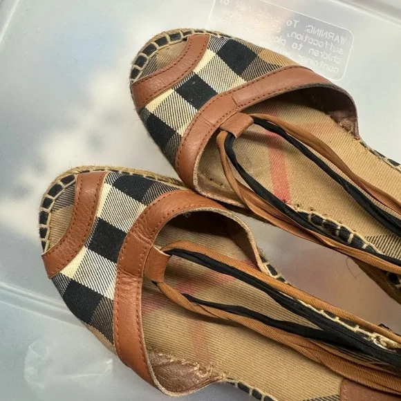 Burberry Tan and Black Plaid Wedge Sandals - Picture 7 of 7